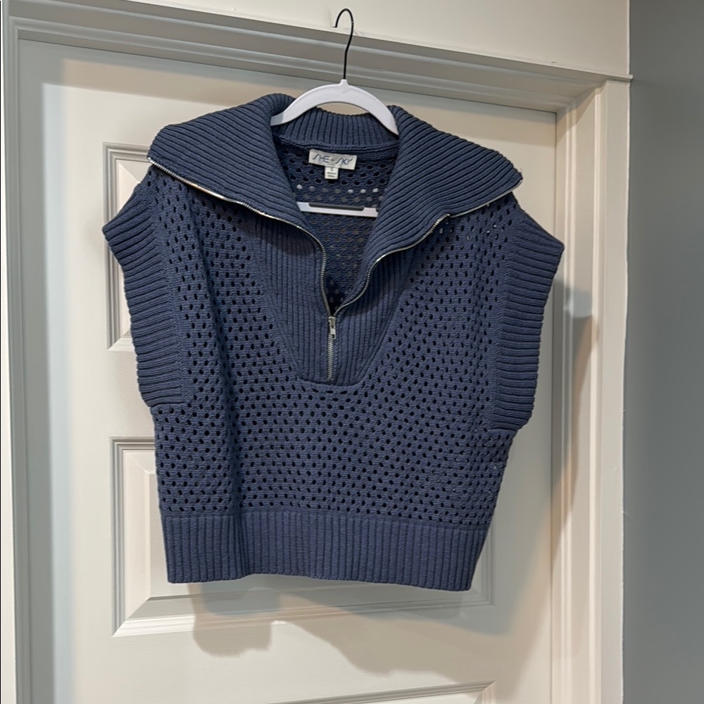 She + Sky dusty blue sweater vest with collar